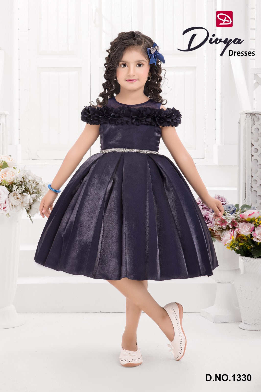 Enchanted Bloom – Girls Navy Blue Party Dress | Style 1330