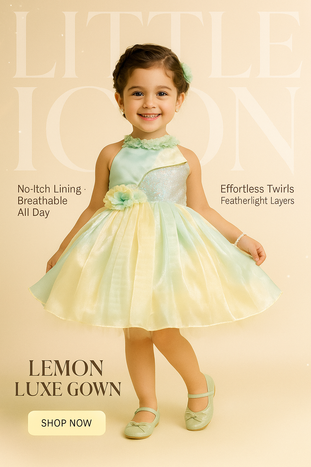 Girls Imported Partywear Dress – Style 1322 “Lemon Shine”